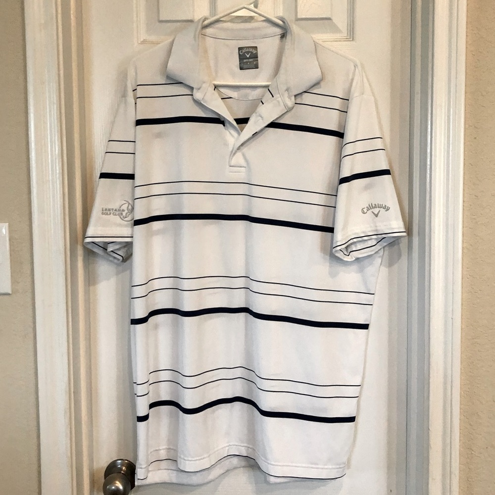 Callaway White Polo Black Stripes Large Opti-dri